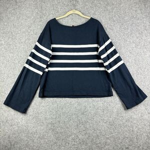 Faherty Sport Jersey Top Shirt Womens Medium Blue White LS Tee Cape May Stripe*